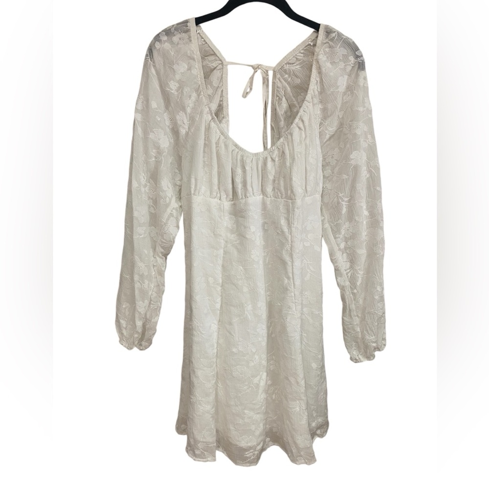 White Dress Long Sleeves W/ Sheer Lace Womens Size Large Cottage Core Boho